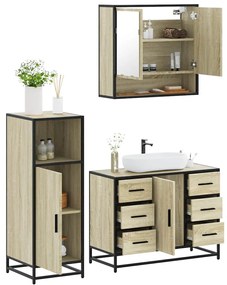 Set Mobili Da Bagno 3 Pz Rovere Sonoma İn Legno Multistrato /