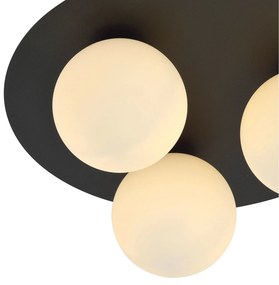 Plafoniera Minimal 3 Luci Mnemosine In Acciaio Nero E Sfere Di Vetro Opale
