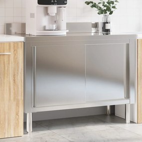 Tavolo Da Lavoro Per Cucina Con Ante Scorrevoli İn Acciaio Inox /