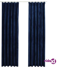 vidaXL Tende Oscuranti con Ganci 2 pz Blu Scuro in Velluto 140x175 cm