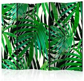 Paravento design Foglie tropicali II - foglie di palma su sfondo grigio