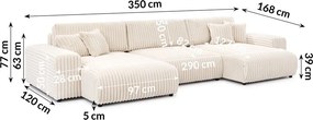 Divano angolare color crema allungabile/con contenitore (a U) rivestito in velluto a coste Sarina – Ropez