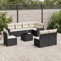 Set Divani da Giardino 9 pz con Cuscini Nero in Polyrattancod mxl 115124