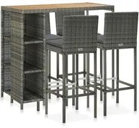 Set da Bar da Giardino 5 pz con Cuscini in Polyrattan Grigio 3064921