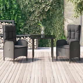 Set da Pranzo da Giardino 3 pz con Cuscini Nero in Polyrattan