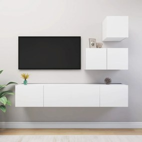 Set Mobili Porta Tv 4 Pz Bianco İn Legno Multistrato /
