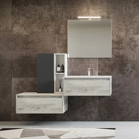 Mobile bagno sospeso 82 cm Quercia Bianco con lavabo integrato e specchio - LUNA2