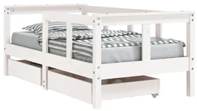 Giroletto bambini con cassetti bianco 70x140cm massello di pino