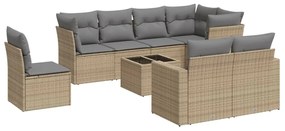 Set divano da giardino 9 pz con cuscini beige in polyrattan