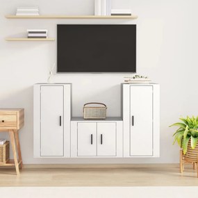 Set mobili porta tv 3 pz bianco in legno multistrato