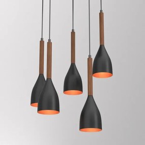 Lampadario a sospensione con filo MUZA 5xE27/15W/230V nero/marrone/rame/faggio