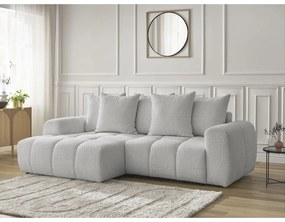 Divano angolare grigio chiaro allungabile/con contenitore (con penisola a sinistra/con chaise lounge) con rivestimento in bouclé Roxelane – Bobochic Paris