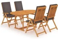 Set da Pranzo da Giardino 5 pz con Cuscini Grigi Legno di Teak 3059529