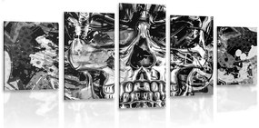 Quadri 5 pezzi – Teschio artistico in bianco e nero