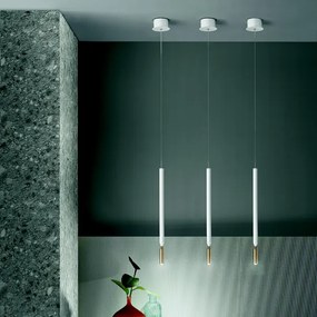 Lampada a sospensione LED in metallo verniciato Bianco e Oro D10 cm TUBIC