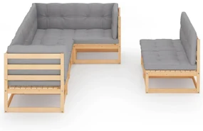 Set divani da giardino 7 pz con cuscini legno massello di pino