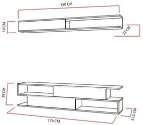 Parete Attrezzata Soggiorno 176 Cm Mobile Porta TV Con Ante Bianco E Teak Sims