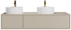 Mobile bagno sospeso color beige con doppio lavabo rotondo - L150 cm - ISAURE II