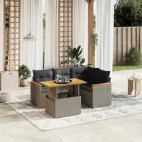 Set Divano da Giardino 5 pz con Cuscini Grigio in Polyrattan 3273062