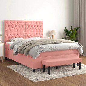 Giroletto A Molle Con Materasso Rosa 140x190 Cm İn Velluto /