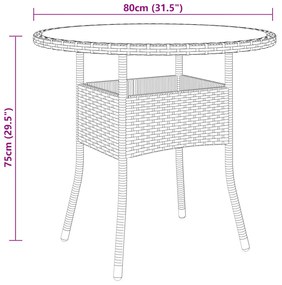 Tavolo da Giardino Ø80x75cm Vetro Temperato e Polyrattan Beige