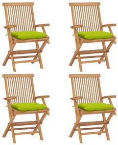 Sedie da giardino cuscini verde brillante 4 pz massello di teak