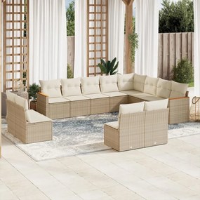 Set divani da giardino 12 pz con cuscini beige in polyrattan