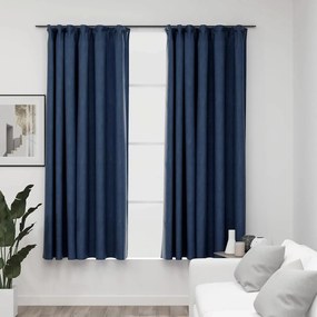 Tende Oscuranti Con Ganci Effetto Lino 2 Pz Blu 140x175 Cm /