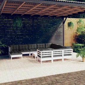Set divani da giardino 12 pz con cuscini legno di pino bianco