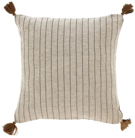 Kave Home - Fodera cuscino Sagira 100% cotone beige a righe e nappine marroni 45 x 45 cm