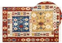 Tappeto kilim in lana multicolore fatto a mano motivo orientale 140 x 200 cm nappe soggiorno camera da letto