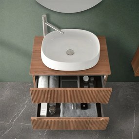 Mobile bagno sospeso cannettato 70 cm noce con top e specchio Bali