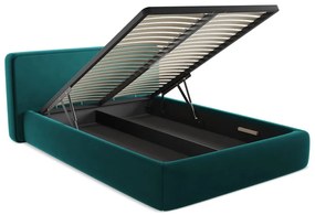 Letto matrimoniale imbottito turchese con contenitore con griglia 180x200 cm Kiana - Makamii