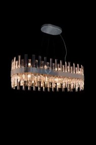 Lampadario rotondo zenna, nichel satinato, cristallo trasparente, 2...