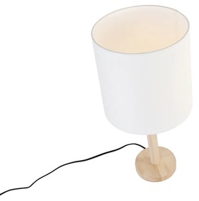 Lampada da tavolo rustica in legno con paralume bianco - Mels