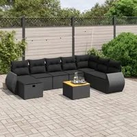 Set Divani da Giardino 9 pz con Cuscini Nero in Polyrattan 3265094