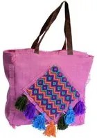 Borsa juta rosa con pon pon