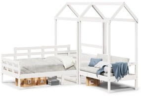 Set Dormeuse E Panca Con Tetto Bianco 90x190cm Massello Pino /