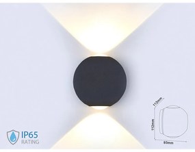 Applique Lampada LED da Muro Palla Sferica 6W 4000K Carcassa Nera Doppio Fascio Luminoso IP65 SKU-8304