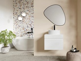 Mobile per bagno sospeso scanalato con lavabo tonda da appoggio 60 cm Bianco - SATARA