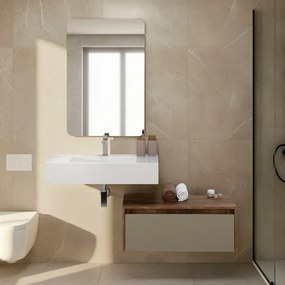 Mobile bagno sospeso 80 cm tortora e tabacco con lavabo sospeso e specchio – Numa