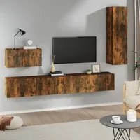 Set di Mobili Porta TV 4 pz Rovere Fumo in Legno Multistrato 3114331