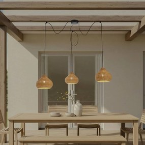 Lucande lampada a sospensione da esterno Taniola, 3 luci, beige, rattan, IP44 Taniola Lucande, dimmerabile, Legno chiaro, Legno, Campagna / Rustiche