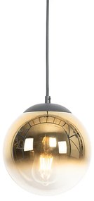 Lampada a sospensione Art Déco nera con vetro oro 20 cm - Pallon