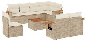 Set Divano da Giardino 9 pz con Cuscini Beige in Polyrattan