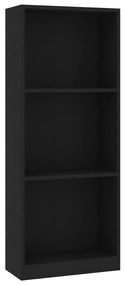 Libreria a 3 Ripiani Nera 40x24x108 cm in Legno Multistrato