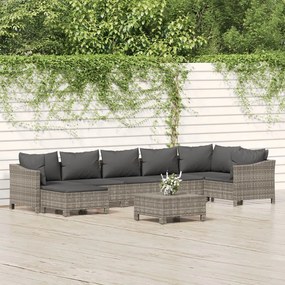 Set divani da giardino 8 pz con cuscini in polyrattan grigio