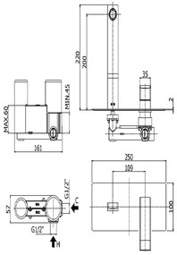 Paffoni Les104cr Miscelatore lavabo Incasso 2 Fori Con bocca 15 cm Piastra Rettangolare Cromo