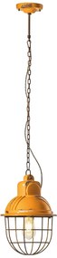 Lampadario Industrial Ferro E Ceramica Con Rete Vintage Giallo 1 Luce E27