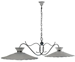 Lampadario Classico Ravenna Metallo Nero Ceramica Bianco Sfumato Argento 2 Luci E27